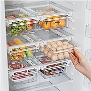 Photo 1 of 2 Pack Refrigerator Drawer Organizer, Pull Out Shelf Storage Transparent Organizer for Egg, Fruit, Vegetable, Seafood, Meat, Fit All Fridge Shelves Under 0.6''
