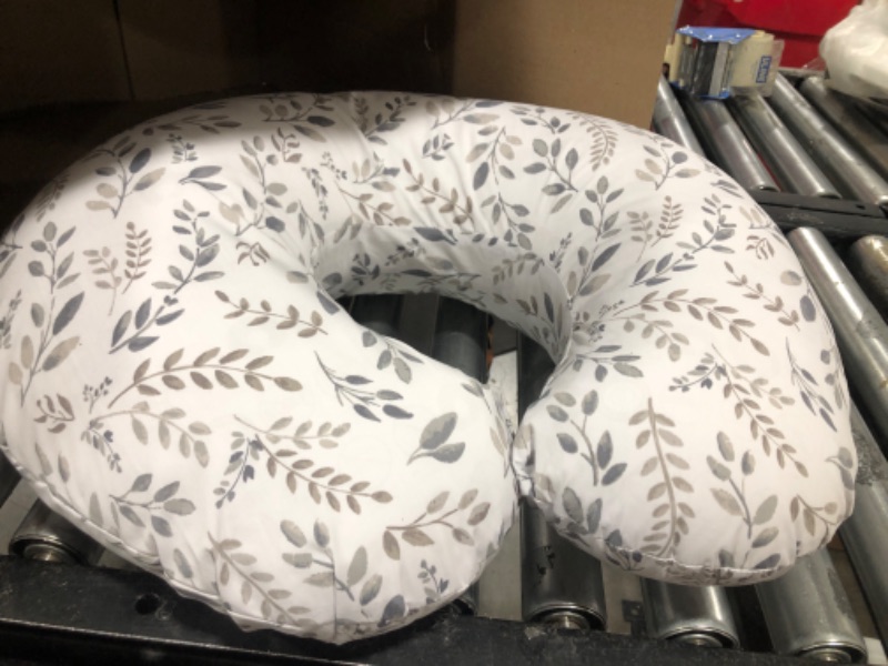 Photo 2 of Boppy Nursing Pillow Original Support, Gray Taupe Leaves, Ergonomic Nursing Essentials for Bottle and Breastfeeding, Firm Fiber Fill, with Removable Nursing Pillow Cover, Machine Washable