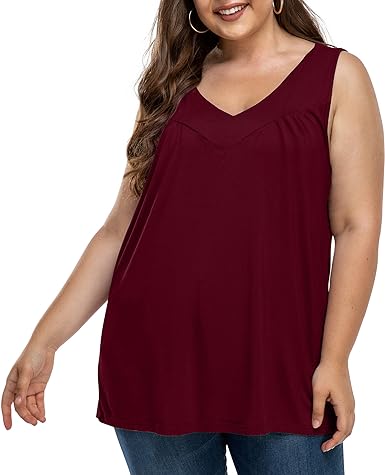 Photo 1 of AYIFU Womens Plus Size Tunic Tank Tops Sleeveless Pleated Front V Neck Shirts 16W