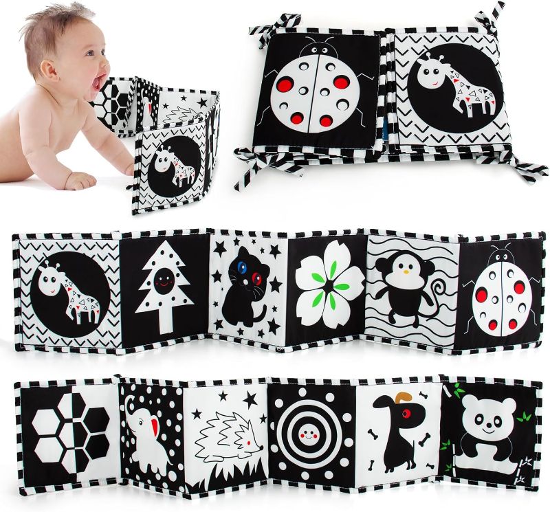 Photo 1 of Cawgug Black and White Books High Contrast Baby Toys 0-6 Months Baby Soft Book for Early Education Infant Tummy Time Toys Infant Sensory Toys 6-12 Months Montessori Activities Cloth Book for Babies 