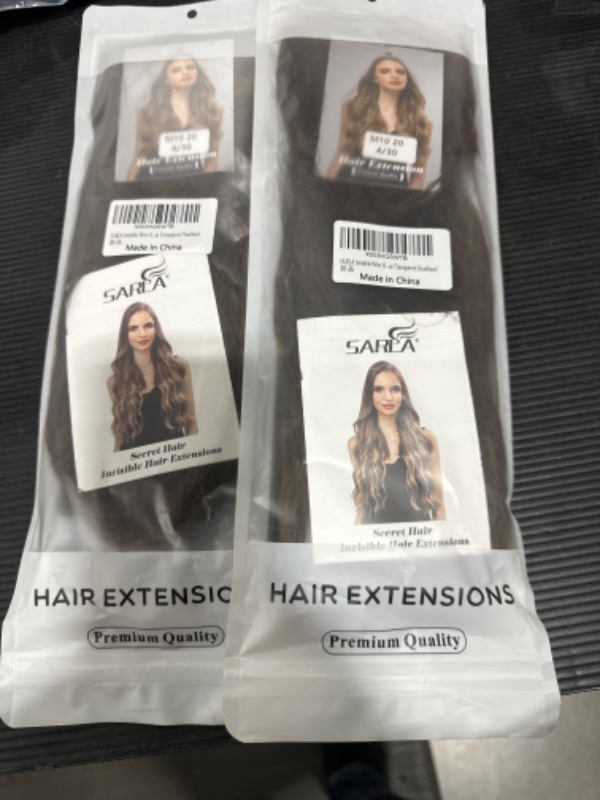 Photo 2 of 2 PACK SARLA Invisible Wire Hair Extension with Clips Light Brown Long Synthetic Beach Wave Clip in Hairpiece for Women 20 Inch Size Adjustable