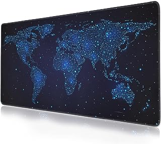 Photo 1 of Stars World map Mouse pad (31.5x11.8 in) Extended Gaming Mousepad Non-Slip Rubber Base Desk mat for Desktop with Stitched Edges Computer mat for Desk XL 31.5x11.8 inch White-3