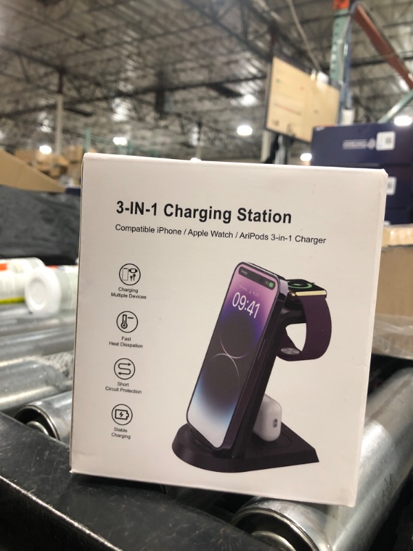 Photo 2 of Anirun Charging Station for Multiple Devices Apple, 3 in 1 Charging Station Apple for iPhone Series, Apple Watch Series and Airpods Charging, with 18W Adapter Black-New