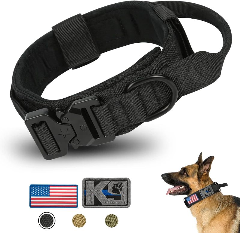 Photo 1 of 2pk WANYANG Tactical Dog Collar, Adjustable Military Dog Collar with Handle and Heavy Duty Metal Buckle, K9 Nylon Dog Collar for Medium and Large Dogs, Black
