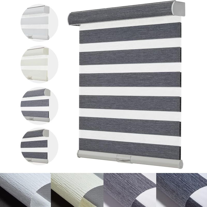 Photo 1 of  Cordless Zebra Blinds for Windows with Jacquard Pattern Privacy Protection Roller Shades Light Filtering Sheer Window Shades for Home, Office and Door Dark Grey
