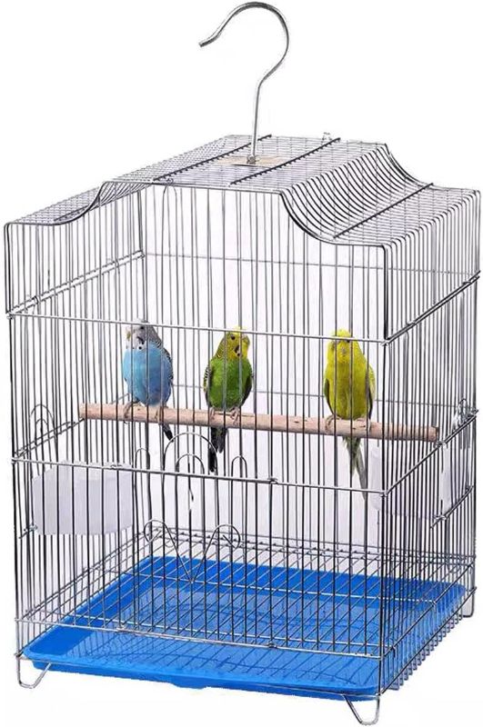 Photo 1 of Parakeet Bird Cage, Wire Birdcage Hanging Bird House with Bird Feeder Waterer and Stand, Bird House Accessories for Budgie Parakeets Finches Canaries Lovebirds Small Parrots Cockatiels