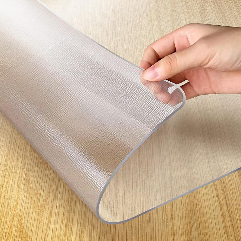 Photo 1 of  24 x 48 Inch Clear Table Cover Protector,1.5 mm Thick Single-Sided Frosted Clear Desk Pad Mat, Rectangle Waterproof Table Top Protector, Scratch Proof