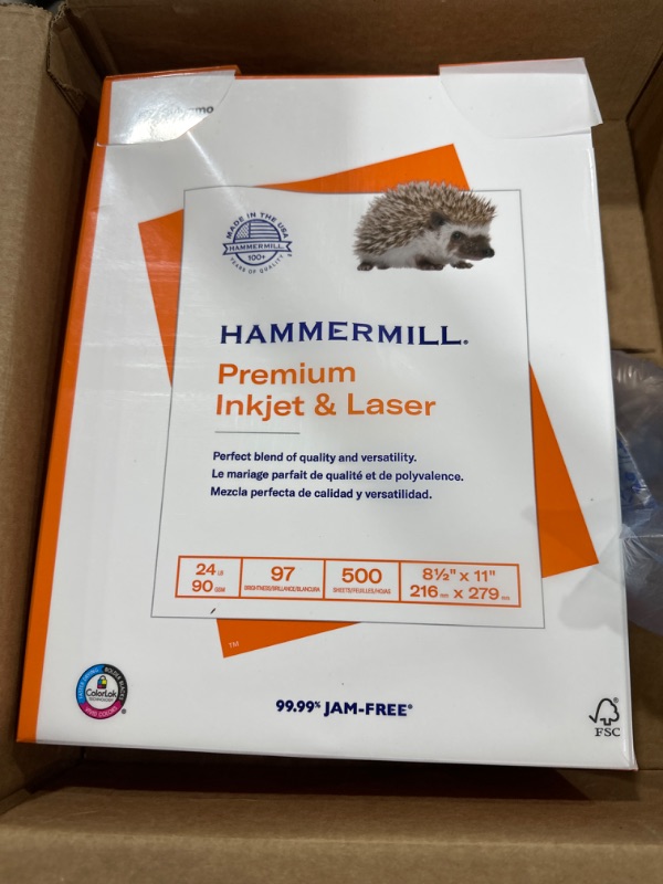 Photo 2 of Hammermill Printer Paper, Premium Inkjet & Laser Paper 24 Lb, 8.5 x 11 - 1 Ream (500 Sheets) - 97 Bright, Made in the USA, 166140R 1 Ream | 500 Sheets 24 lb Ink - Laser