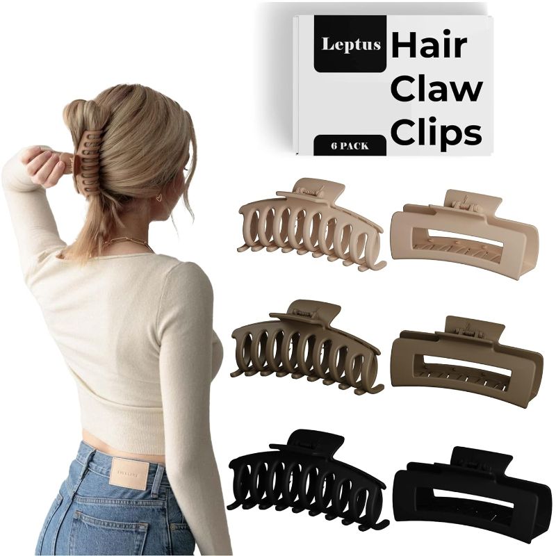 Photo 1 of 2pk 4.3 Inch 6pcs Hair Clips, Hair Clips for Women & Girls, Matte Finish Claw Clips for Thin hair, Large Claw Clips for Thick Hair, Daily Use Jumbo Size Hair Claw Clips, Stronghold Grip Big Hair Clips
