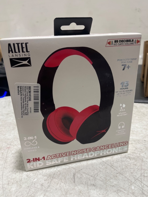 Photo 2 of Altec Lansing Kid Safe Noise Cancelling Wireless Headphones 15H Battery, 85dB Volume Limit, Foldable Design Powerful Sound, Active Noise Cancellation Perfect for Kids Ages 7+
