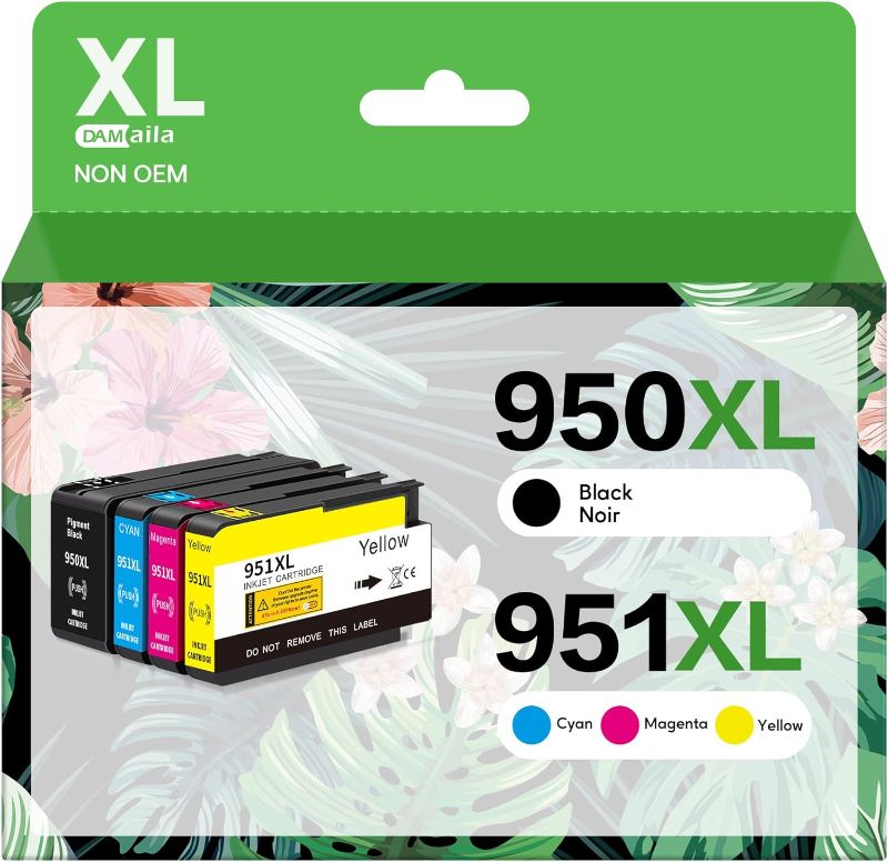 Photo 1 of DAM aila 950XL 951XL Combo Compatible for HP 950 XL 951 XL Ink Cartridge Replacement for HP OfficeJet Pro 8600 8610 8620 8100 8630 8660 8640 8615 76DW 251DW (2 Black, 1 Cyan, 1 Magenta, 1 Yellow) 