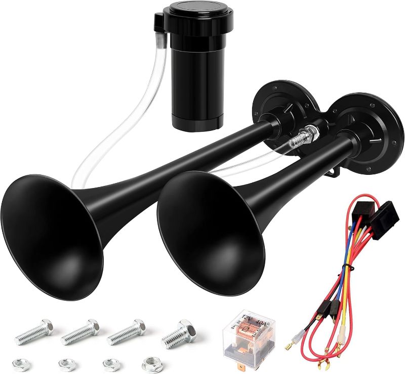 Photo 1 of 12V Air Horn Kit, Super Loud Train Horn for Truck, Air Horn Dual Truck Horn with Compressor for 12V Vehicles Trucks Pickup Trains Cars Boats 