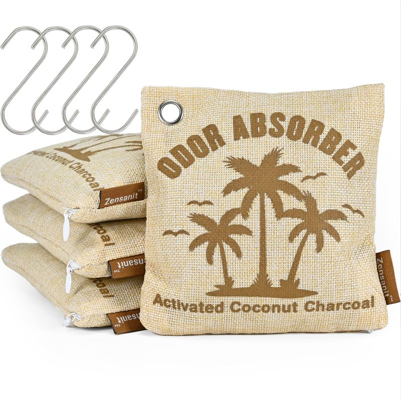 Photo 1 of Zensanit 4 Pack Activated Charcoal Odor Absorber 170g/6oz - Nature Fresh Coconut Shell Air Freshener - Fragrance-Free Odor Eliminator for Home Use, Equal 16 Pack Bamboo Charcoal Air Purifying Bag