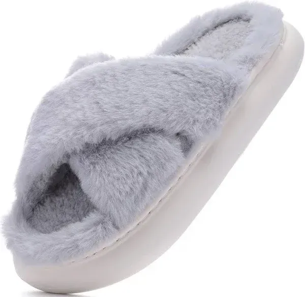 Photo 1 of Women's Fluffy House Slippers Cross Band,Comfy Thick Sole Open Toe 40-41