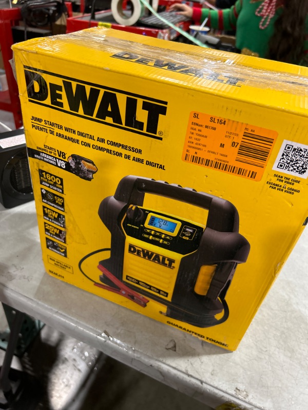 Photo 4 of DEWALT DXAEJ14-Type2 Digital Portable Power Station Jump Starter - 1600 Peak Amps with 120 PSI Compressor, AC Charging Cube, 15W USB-A and 25W USB-C Power for Electronic Devices 1600 Amps