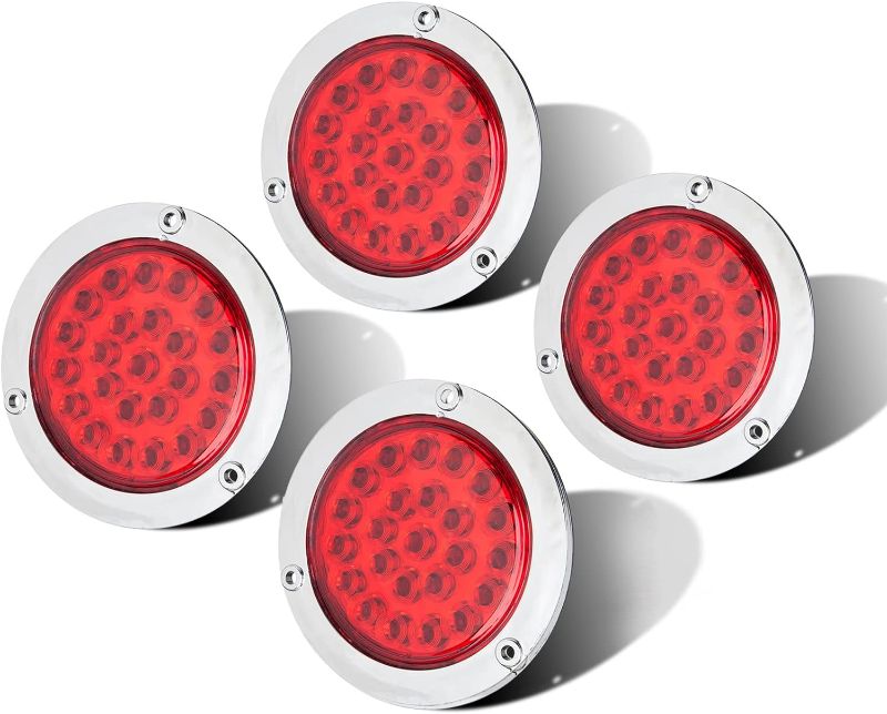 Photo 1 of LIMICAR 4" Round LED Trailer Tail Light Red 4PCS 24 LED Brake Stop Turn Signal Brake Marker Clearance Running Lights w/Chrome Bezels for Truck Trailer RV Jeep UTE UTV 12V 