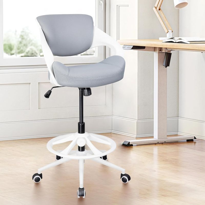 Photo 1 of Ergonomic Drafting Chair,Standing Computer Desk Chair,Foot Ring,Lumbar Support,Swivel Task Chair -Grey
