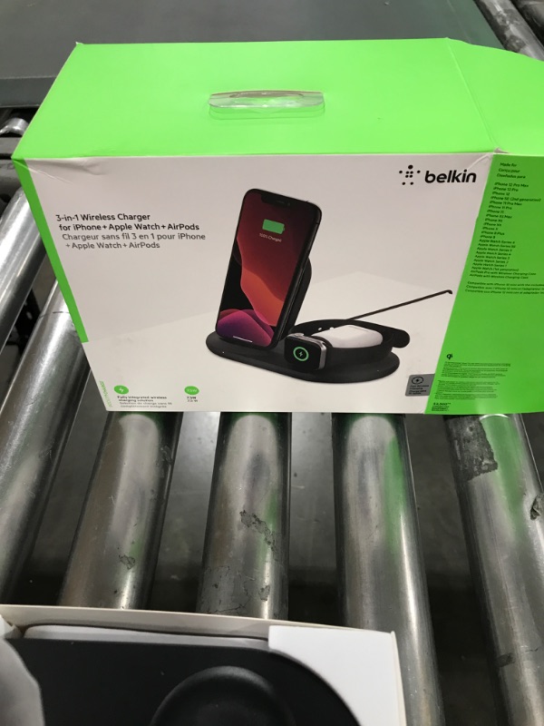 Photo 3 of Belkin 3-in-1 Wireless Charger - Fast Charging Stand for Apple iPhone, Apple Watch & AirPods Case Compatible Qi Station For Multiple Devices - Black
