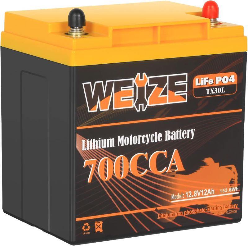 Photo 1 of Weize YTX30L-BS Lithium Motorcycle Battery, 12 Volt 12Ah, 700CCA, Built-in Smart BMS, Replacement YIX30L, ETX30L BS LiFePO4 Battery for Harley Davidson Polaris Sportsman
