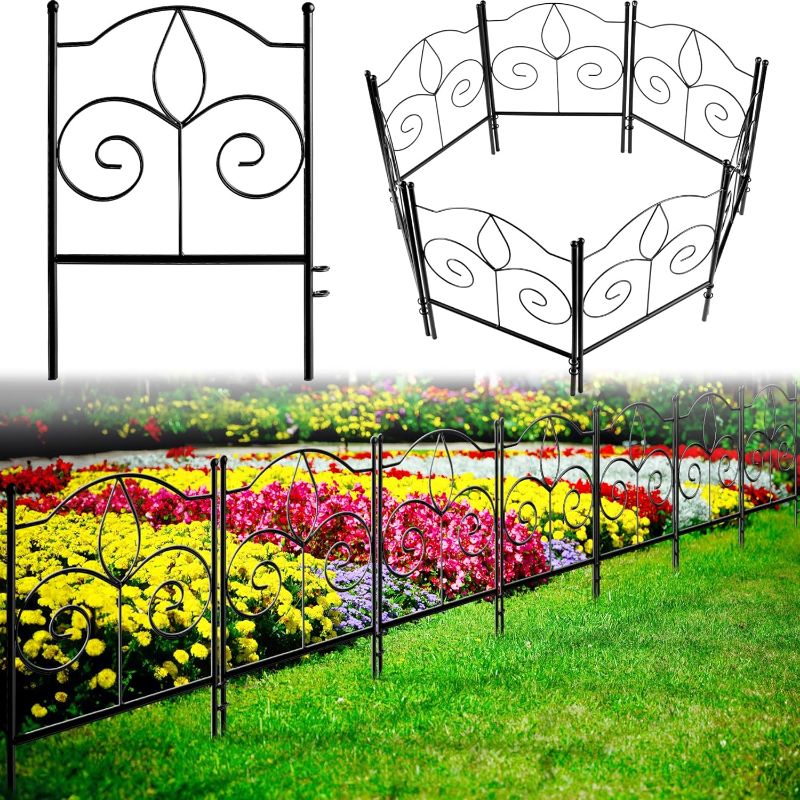 Photo 1 of Gray Bunny Decorative Garden Fence Border – 8ft Long x 17in Height Dog Fences for The Yard, Small Garden Fence Animal Barrier for Dogs, Rust Resistant Coated Iron 8' (L) x 17" (H)