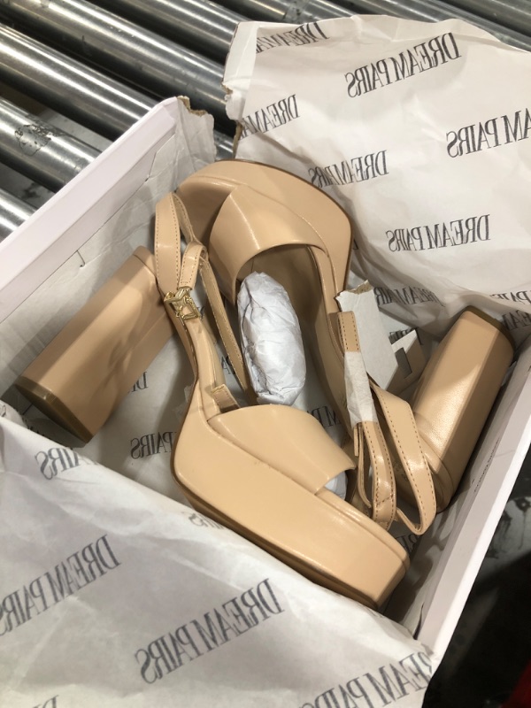 Photo 1 of DREAM PAIRS Platform High Heels for Women Chunky Round Open Toe Ankle Strap Stylish Heeled Sandals for Party Prom Wedding 8.5 Nude-pu