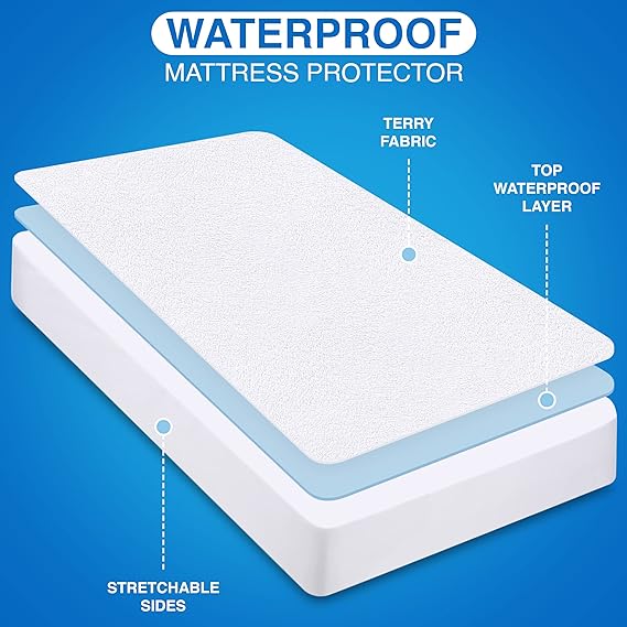 Photo 1 of Utopia Bedding Waterproof Mattress Protector, Premium Terry Mattress Cover 200 GSM, Breathable, Fitted Style with Stretchable Pockets (White)
