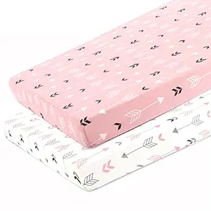 Photo 1 of Stretchy Fitted Pack n Play Playard Sheet Set BROLEX 2 Pack Portable Mini Crib Sheets,Convertible Playard Mattress Cover,Ultra Soft Material,Pink & White Arrow Design Pink White Arrow