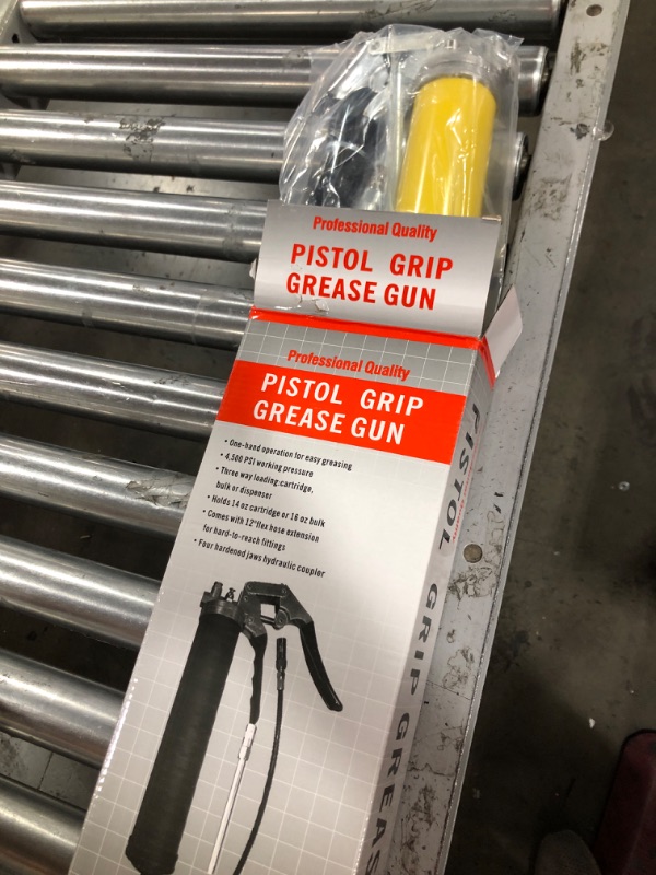 Photo 2 of Grease  With Needle Coupler, 8000 PSI Heavy Duty Pistol Grip Grease Gun Kit with 14 oz Load, 18 Inch Spring Flex Hose, 2 Working Coupler, 2 Extension Rigid Pipe, Sharp Type Nozzle and Clean Cap