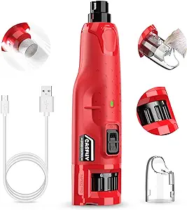 Photo 1 of Casfuy Dog Nail Grinder Quiet - (45db) 6-Speed Pet Nail Grinder with 2 LED Lights for Large Medium Small Dogs/Cats, Professional 3 Ports Rechargeable Electric Dog Nail Trimmer with Dust Cap(Red)
