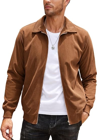 Photo 1 of COOFANDY Men's Casual Corduroy Jacket Lightweight Bomber Style Shirt Jacket Vintage Coat M