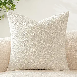 Photo 1 of Woaboy Pack of 1 Decorative Throw Pillow Cover Pillowcase Textured Boucle Square Sofa Couch Pillow Home Decor for Living Room Woven Modern Cushion Case 18 x 18 Inch Ivory