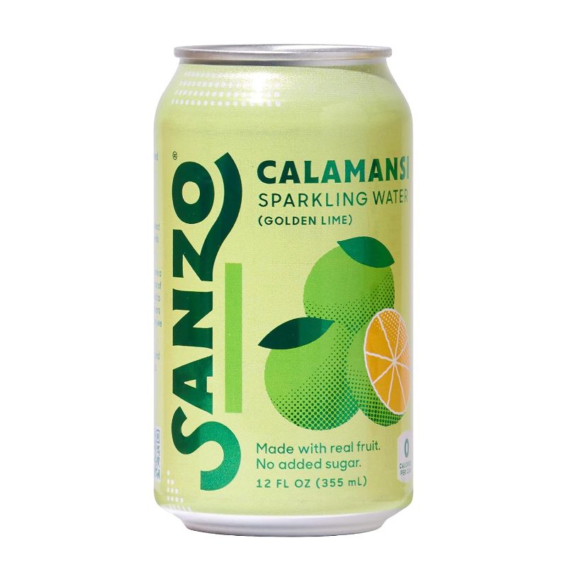 Photo 1 of Sanzo Flavored Sparkling Water - Calamansi (Lime) 12-Pack - Carbonated Drink Made with Real Fruit and Sugar-Free - Non-GMO, Gluten-Free & Vegan - 12 Fl Oz Cans - Tart Lime with Hints of Tangerine
