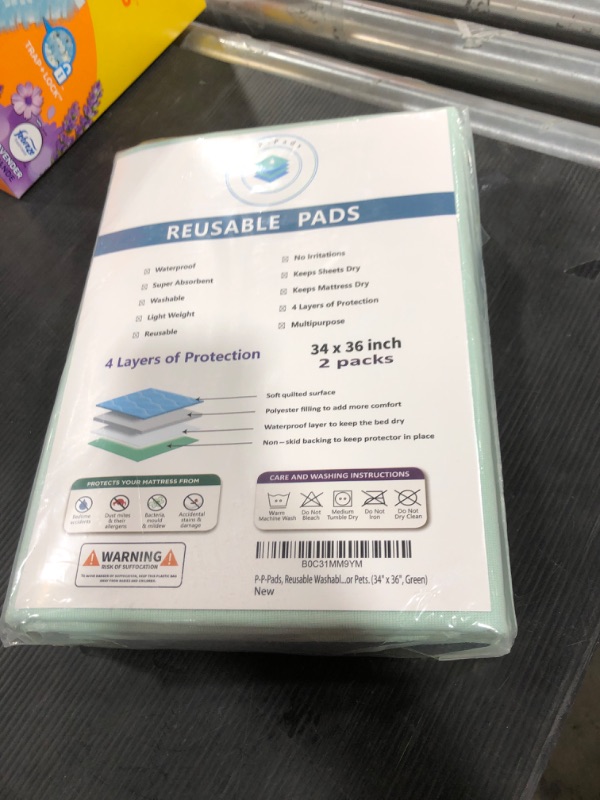 Photo 2 of [2 per Pack] 34" x 36" Adults, Seniors, Kids or Pets, Reusable Washable Heavy Absorbent Incontinence Pads. Leak Proof Protection Pad for Your Bed, Flooring, or Furniture (Green), 2 per Pack 34" x 36" Green