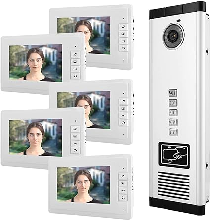 Photo 1 of Mxzzand Video Doorbell Video Intercom 100-240V 7 Inch HD IR Video Intercom Doorbell One Camera with Five Monitor(100-240V U.S. Regulation)
