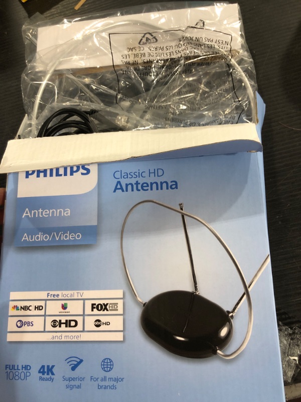 Photo 2 of Philips Rabbit Ears Indoor TV Antenna, Dipoles and Circular Loop, Tabletop Antenna, Digital, Smart TV Compatible, HDTV Antenna, 4K 1080P VHF UHF, 5ft Coaxial Cable, Black, SDV8201B/27