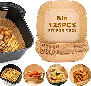 Photo 1 of Air Fryer Paper Liners,125Pcs Parchment Paper, Air Fryer Disposable Paper Liner for Microwave, Non-Stick Air Fryer Liners Square Free of Bleach (8IN) 8in-Square