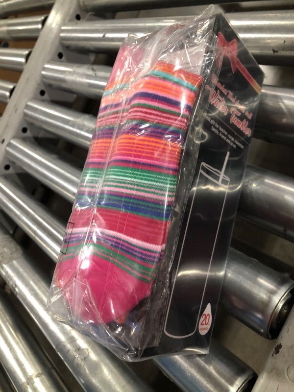 Photo 1 of 2 Pcs Mexican Gift for Women Fiesta Skinny Tumbler Novelty Mexican Serape Socks Cinco De Mayo Gift 20 oz Stainless Steel Tumbler with Lid and Straw Colorful Stripe Socks for Birthday Party Gift
