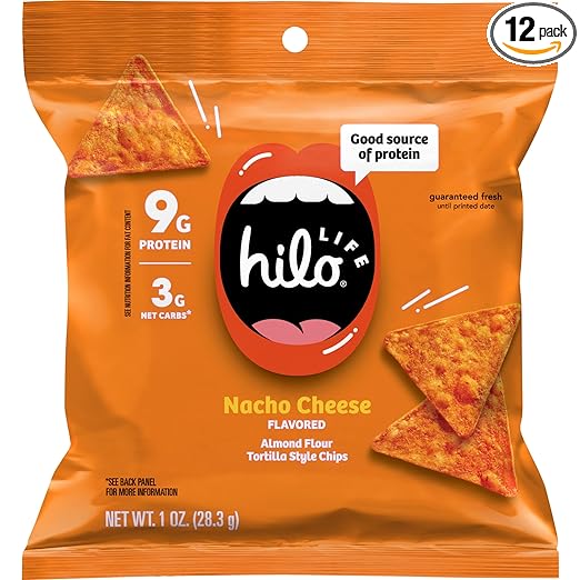Photo 1 of Hilo Life Low Carb Keto Friendly Tortilla Chip Snack Bags, Nacho Cheese, 1 Ounce (Pack of 12) EXP JUL 13
