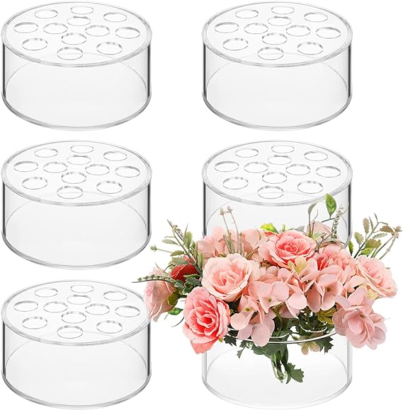 Photo 1 of 6 Pcs Acrylic Floral Centerpiece for Dining Table Decorations Wedding Round Flower Vase 12 Holes Centerpiece Vases for Table Low Flower Holder with Holes for Home Birthday Party (Clear)