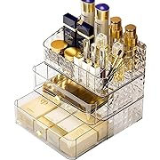 Photo 1 of Clear Makeup Organizer with Drawer, Stackable Acrylic Cosmetic Storage Display Case for Vanity Bathroom, Desk Countertop Plastic Cosmetic Holder Box Beauty Organization for Skincare Lipstick Jewelry
