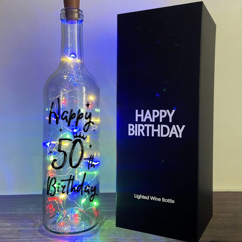 Photo 1 of 50th Birthday Gifts for Women Men - 50th Birthday Decorations - Light Up Birthday Wine Bottle - Unique Birthday Decorations for Womens Best Friends Who Have Everying
