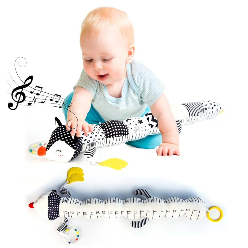 Photo 1 of BABY K Musical Stuffed Animal for Baby Toy 0-12 Months - Baby Rattle Toy with Crinkle Paper, Newborn Sensory Toys and Ruler Design - Tummy Time Toys 0-3 Months - Contrast Toys for Infants 0-6 Month 