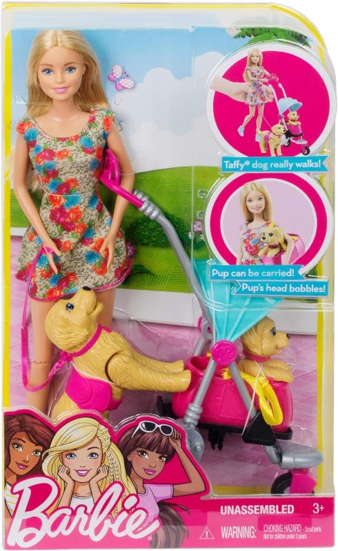 Photo 1 of Barbie Stroll ‘n Play Pups Playset with Barbie Doll, 2 Puppies and Pet Stroller