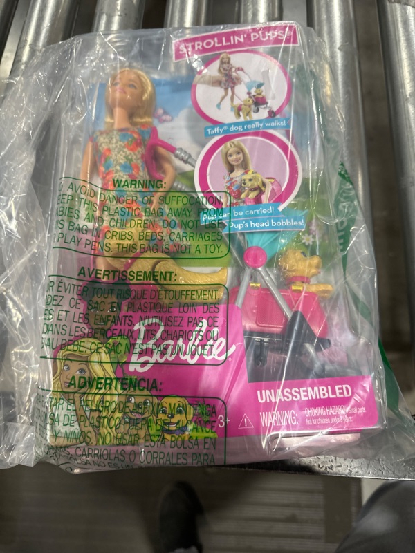 Photo 1 of Barbie Stroll ‘n Play Pups Playset with Barbie Doll, 2 Puppies and Pet Stroller