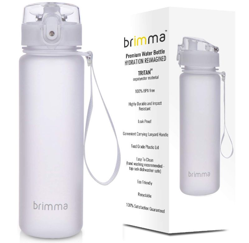 Photo 2 of Brimma Premium Sports Water Bottle with Leak Proof Flip Top Lid - Eco Friendly & BPA Free Tritan Plastic - Must Have for The Gym, Yoga, Running, Outdoors, Cycling, and Camping White 32 oz