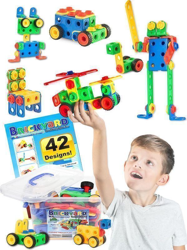 Photo 2 of Brickyard Building Blocks STEM Toys - Educational Building Toys for Kids Ages 4-8 with 101 Pieces, Tools, Design Guide and Toy Storage Box, Gift for Boys & Girls