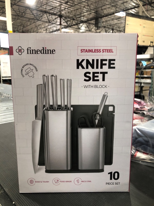 Photo 2 of 10-Piece Stainless-Steel Kitchen Knife Set - Newly Innovative Knifes Set with Utensil Holder - 5 Stainless-Steel Knives - Knife Sharpener - Kitchen Scissors - Cutting Board- Knife Block holder