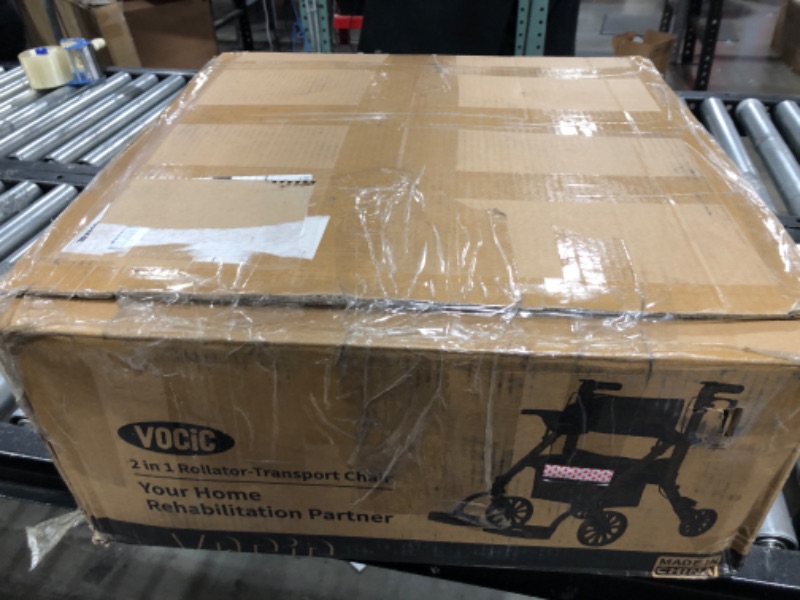 Photo 1 of 2 in 1 Walkers for Seniors with Seat, VOCIC Transformable Rollator Walker and Transport Chair, Transport Wheelchair w/Paded Seatrest, Pouch, Backrest and Footrest-Inky Black