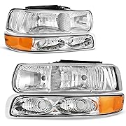 Photo 1 of oEdRo Headlight Assembly Replacement for 1999-2002 Chevy Silverado 1500 2500/01-02 Chevy Silverado 1500HD 2500HD 3500/00-06 Tahoe Suburban 1500 2500 Headlamp with Bumper Light Amber Reflector
