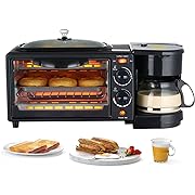 Photo 1 of 3 in 1 Breakfast Station, Toaster with Frying Pan, Portable Oven Breakfast Maker with Coffee Machine, Non Stick Die Cast Grill/Griddle for Bread Egg Sandwich Bacon Sausages
